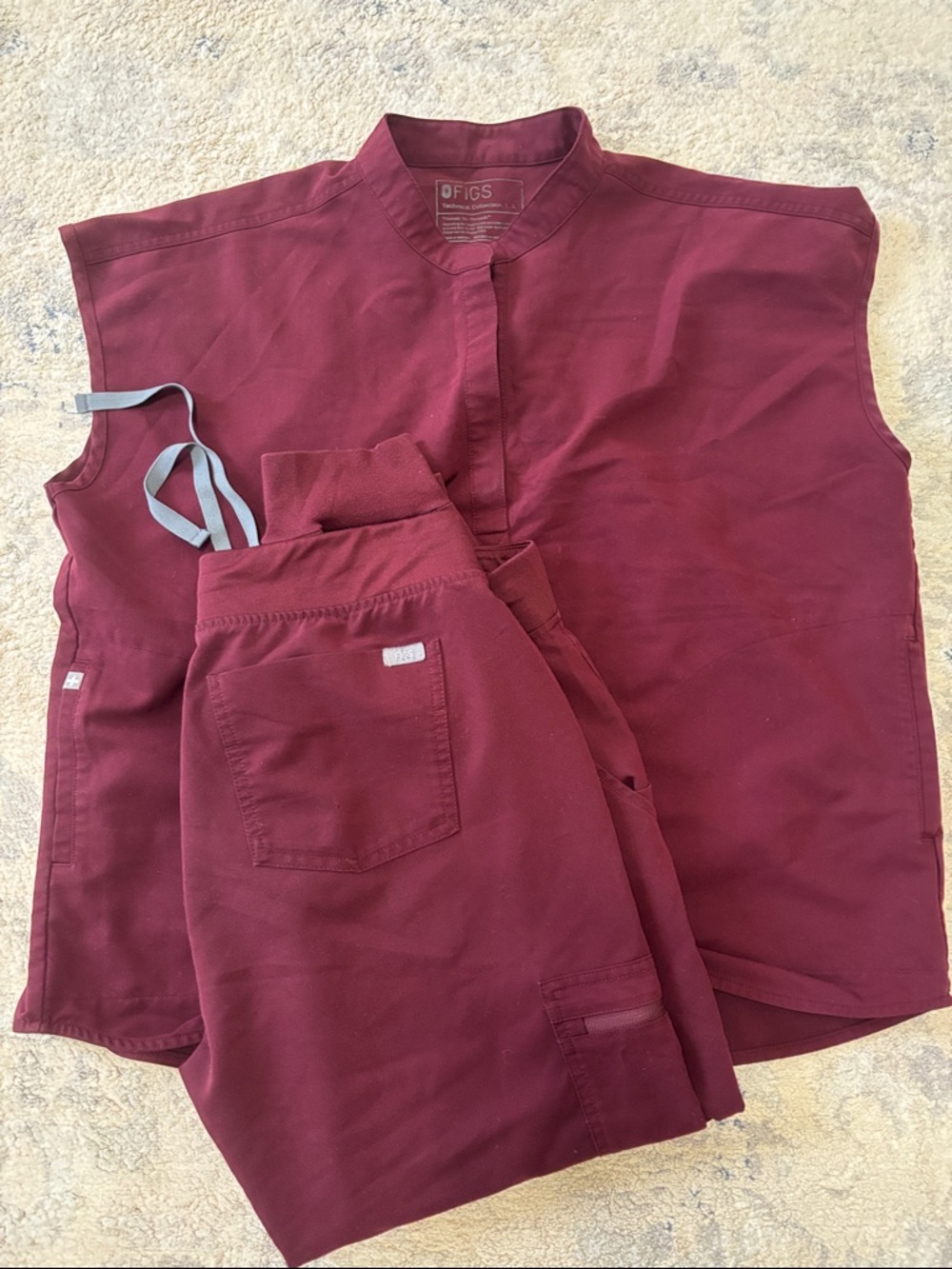 Figs Burgundy Mandarin Collar Scrub Set